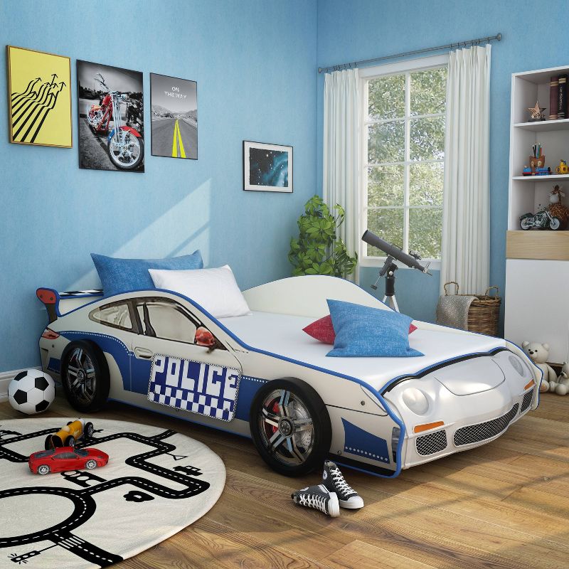 Twin Quessa Police Car Kids&#39; Bed with Led Headlight Chair Black/White - HOMES: Inside + Out, 3 of 14