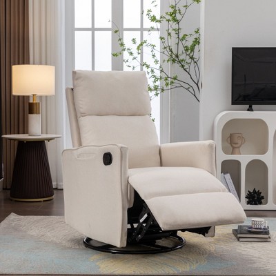 Cotton Linen Fabric Swivel Rocking Chair Glider Rocker Recliner Nursery Chair With Adjustable Back And Footrest For Living Room Indoor,Beige