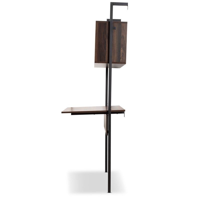 Fariat Walnut Wood and Metal Display Shelf with Desk Brown/Black - Baxton Studio, 4 of 10