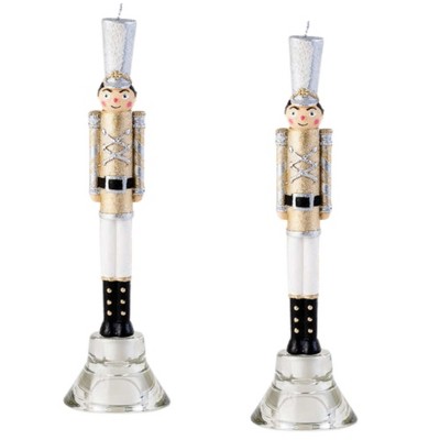 Christmas 9.75" Nutcracker Taper Candles Gold Silver Toy Soldier  -  Flame Candles