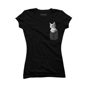 Junior's Design By Humans Pocket Kitten By Mitxeldotcom T-Shirt - 1 of 3