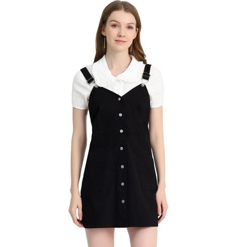 Womens black denim outlet pinafore dress