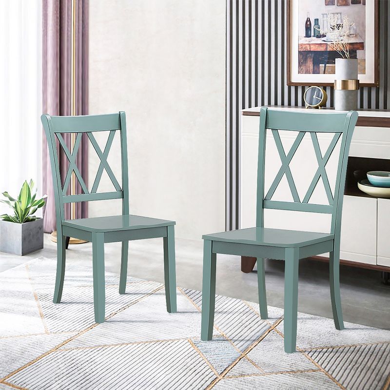 Costway Set of 2 Wood Dining Chair Cross Back Dining Room Side Chair Mint Green Home Kitchen, 4 of 10