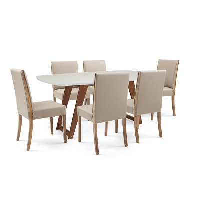 7pc Dining Set with Upholstered Dining Chairs Brown/Almond Oak - Herval