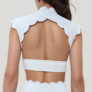 Anna-Kaci Active Women's Scallop Edge High Neck Cropped Top with Cap Sleeves and Open Back Detail - 1 of 4