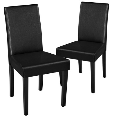 Yaheetech Set of 2 Faux Leather Armless High Back Dining Room Chairs with Rubberwood Legs