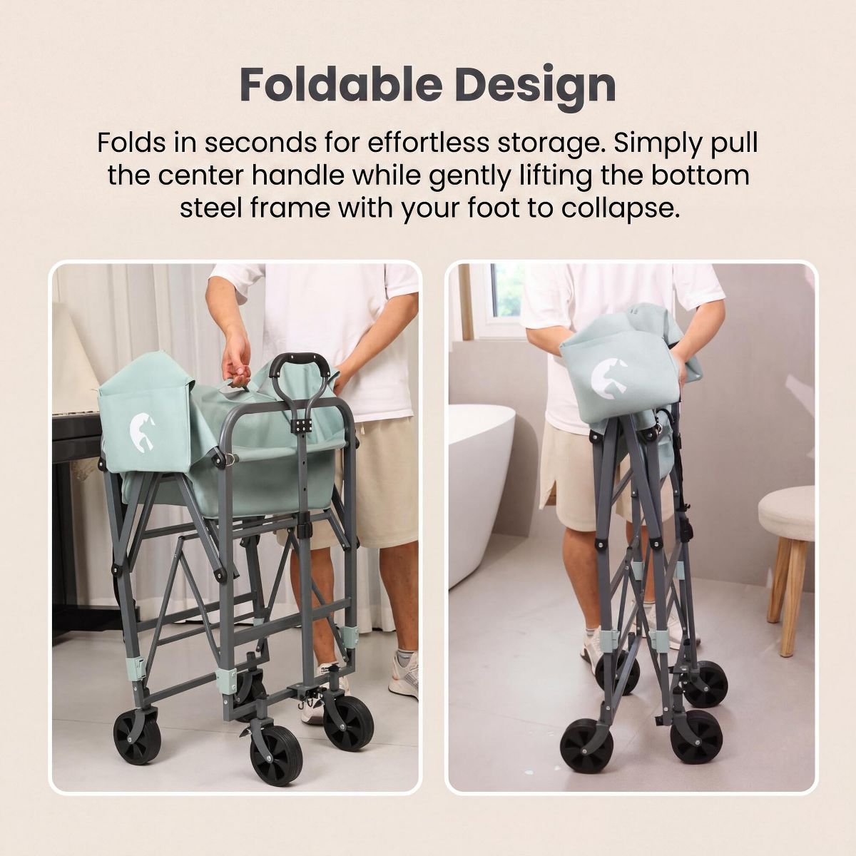 Portable Pet Bathing Cart with Wheels, Foldable Adjustable Height Pet Wash Station for Small Dogs & Cats, Iron & PVC - thumbnail 3