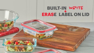 Pyrex Freshlock 8 Cup Rectangle Food Storage Container: Glass Container  with Lid, Oven & Microwave Safe, Clear/Red : Target