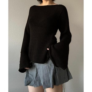 Women's Bell Sleeve Knit Top - Sexy Back Tie Detail Loose Fit Cropped Sweater for Date Night & Fall (S-L) - 1 of 2