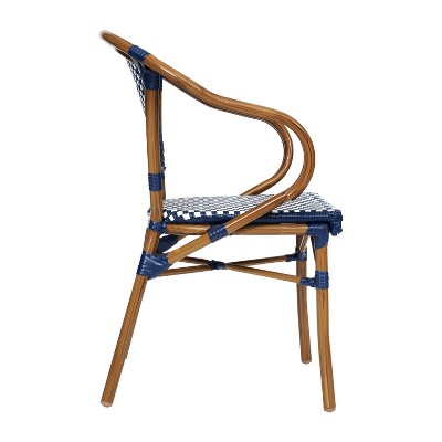 Navy and White Bamboo Bistro Dining Chairs with Arms