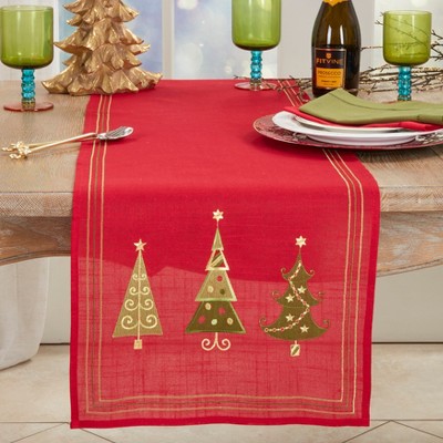 Red Embroidered Christmas Tree Polyester Table Runner