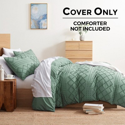 Green Microfiber Twin Duvet Cover Set with Embroidery