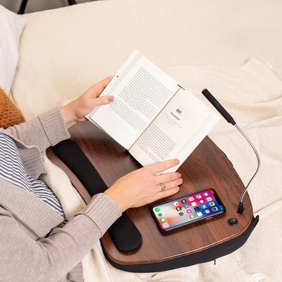 Oversized Brown and Black Wood Lap Desk with Memory Foam Cushion and USB Light