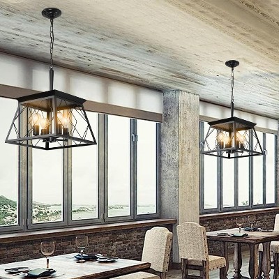 4-Light Kitchen Island Lighting,Metal & Rustic Wood Modern Dining Room Chandelier Over Table with 0-40'' Adjustable Height,Ceiling Pendant