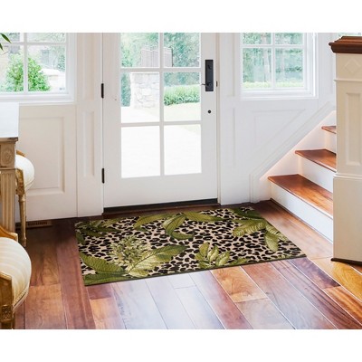 Black and Green Tropical Leopard Print Indoor/Outdoor Rug