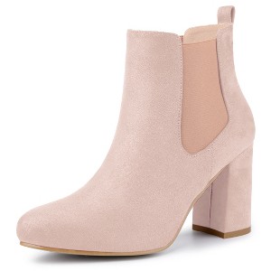 Allegra K Women's Round Toe Chunky High Heels Ankle Chelsea Boots - 1 of 4
