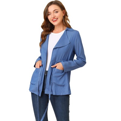 Allegra K Women's Thin Lightweight Drawsting Chambray Casual Jacket