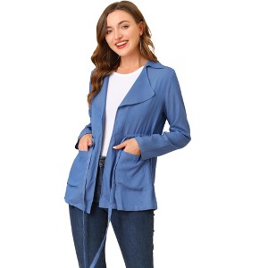 Allegra K Women's Thin Lightweight Drawsting Chambray Casual Jacket - 1 of 4