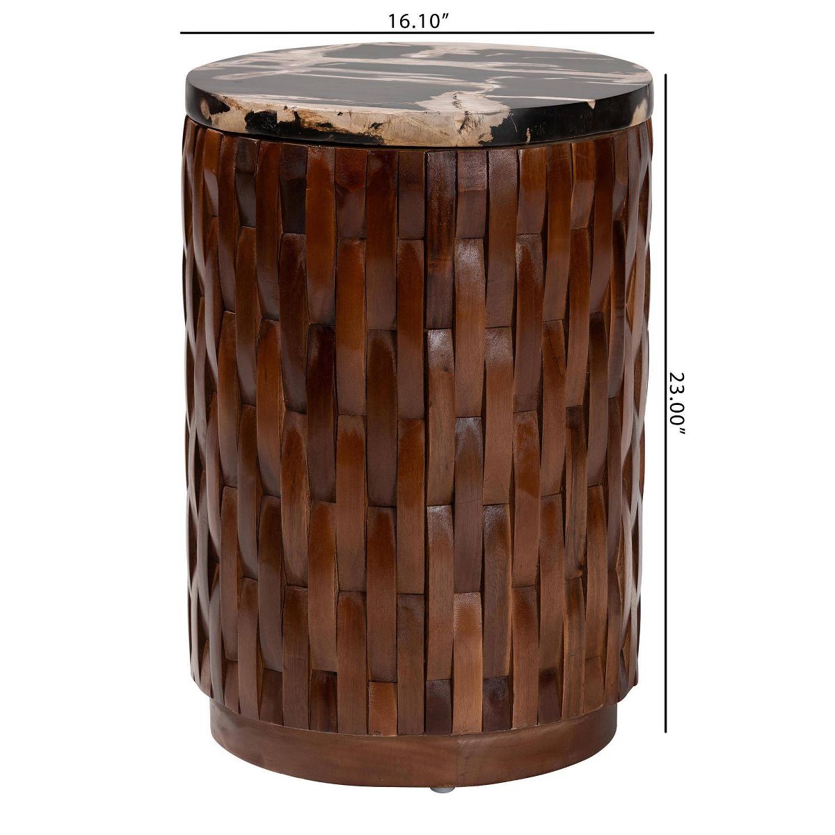 bali & pari Lavanya End Table with Petrified Wood Top Teak Wood Frame Black/Cream/Brown - thumbnail 8