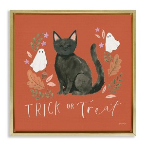 Stupell Industries Trick Or Treat Cat Black Floater Framed Canvas Wall Art - 1 of 4