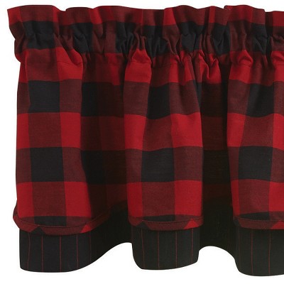 Red and Black Buffalo Check Cotton Rod Pocket Valance, 72" x 16"