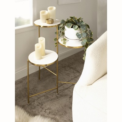 White and Gold Tri-Level Metal Plant Stand