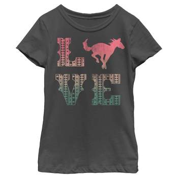 Girl's Lost Gods Horse Retro Love Text T-Shirt