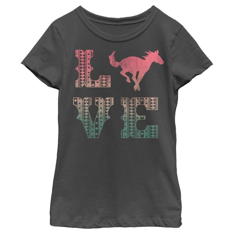 Girl's Lost Gods Horse Retro Love Text T-Shirt, 1 of 5