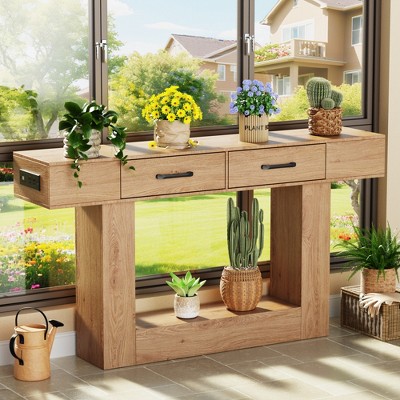 Dolonm 63" U-Shaped Console Table&2-Drawer,USB-C Outlet&LED Lights,Easy Assembly,for Foyer/Living Room/Hallway
