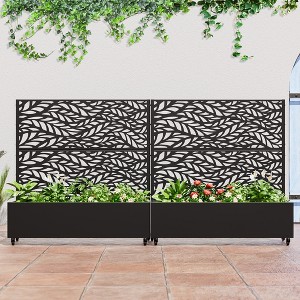 SpassWay Black Metal Planter Box with Trellis Raised Garden Bed with Arbor Privacy Screen with Wheels - 1 of 4