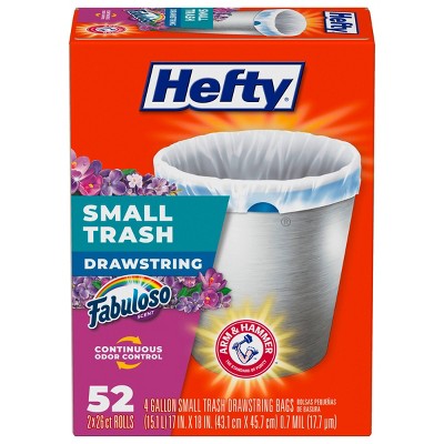 Hefty Small Drawstring Trash Bags, Fabuloso Scent, 4 Gallon, 34 Count