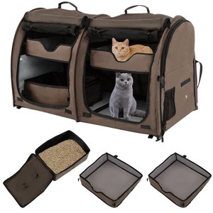 Munora Double Compartment Pet Carrier, 40"×23"×24" Convertible Cat & Dog Carrier with 2 Removable Hammocks, Foldable Travel Crate with Litter Box - 1 of 4