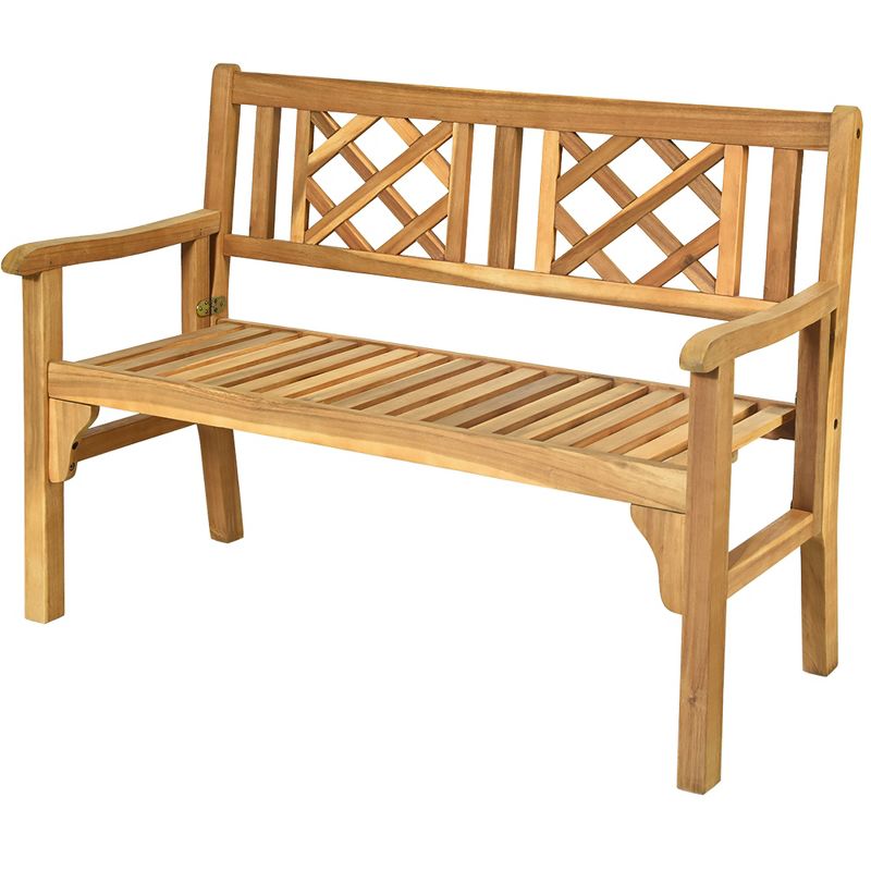 Costway Patio Outdoor Solid Wood Bench Folding Loveseat Chair Park Garden Deck Furniture, 1 of 11