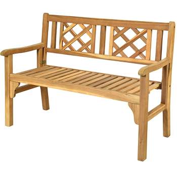 Costway Patio Outdoor Solid Wood Bench Folding Loveseat Chair Park Garden Deck Furniture
