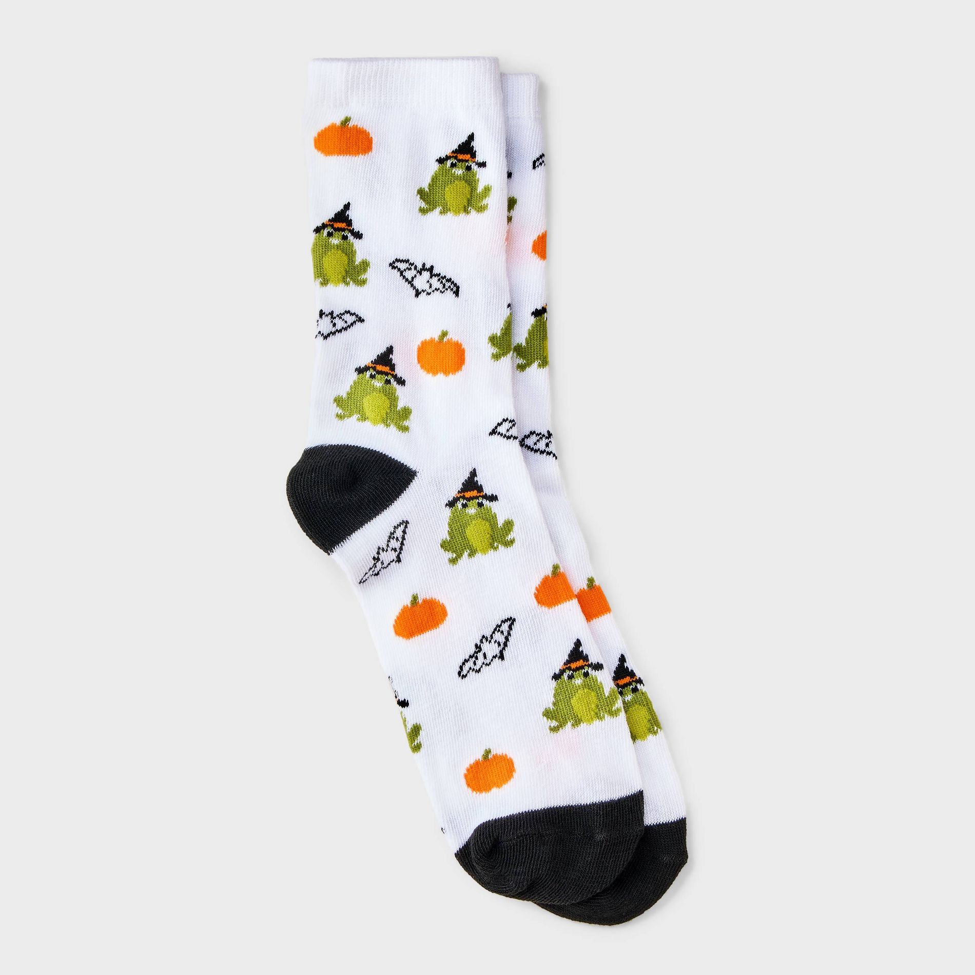 Women's Frog Witch Halloween Crew Socks - Hyde and EEK! Boutique™ White/Green/Black 4 - 10