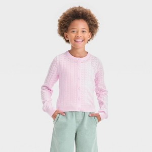 Girls' Long Sleeve Pointelle Cardigan - Cat & Jack™ - 1 of 3