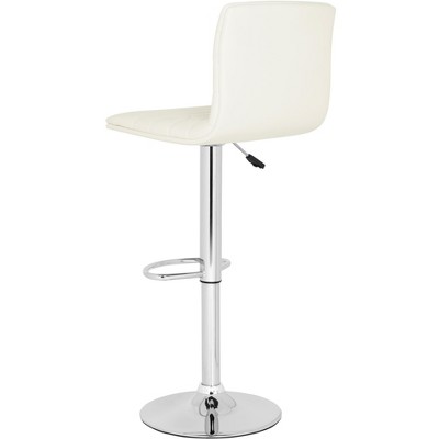 Transitional Swivel Adjustable Bar Stool in Chrome & White Leather