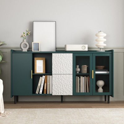 59'' Sideboard Buffet Cabinet, Coffee Bar Cabinet with 2 Drawers, Wood Kitchen Console Table, Accent Storage Cabinet for Living Room Entryway