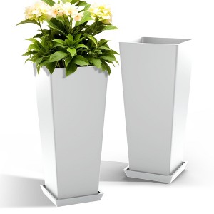 TOAOTBNBO Tall Planters Set of 2, Durable Planter with Drainage Holes and Bottom Tray, Large Plants Pots for Garden and Patio - 1 of 4