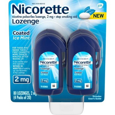 Nicorette 2mg Coated Nicotine Lozenge Stop Smoking Aid - Ice Mint - 80ct