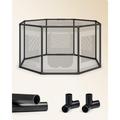 Large Dove Gray and Slate Gray Octagon Dog Playpen with Mesh Windows