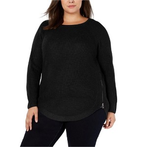 I.N.C International Concepts Womens Waffle Side Zip Pullover Sweater, Black, 0X - 1 of 1