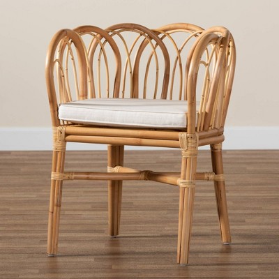 Natural Rattan and Cane Low Arm Chair with White Cushion
