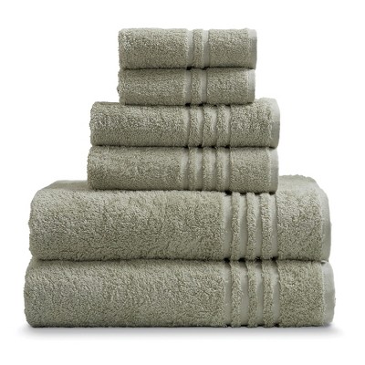 Sage Turkish Cotton 6-Piece Towel Set with Dobby Weave