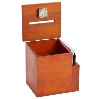 Brown Wooden Suggestion Box with Lock and Cards