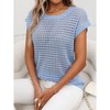 Womens Semi Sheer Lightweight Crochet Crew Neck Sweater Tops for Summer Cap Sleeve Casual Pullover Sweate - 3 of 4