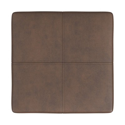Small Brown Faux Leather Ottoman with Metal Frame
