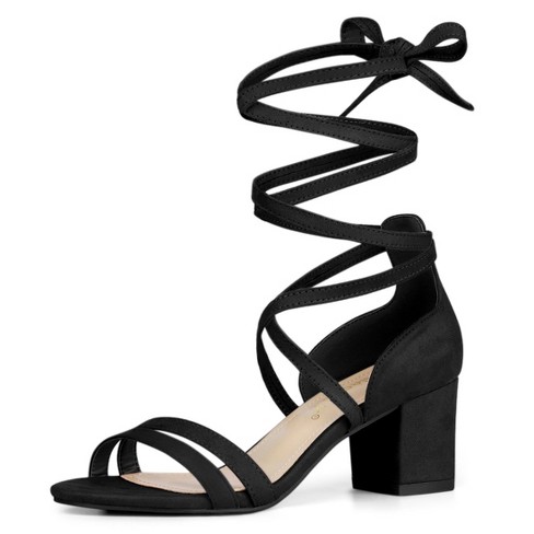 Allegra K Women's Open Toe Color Block Heel Lace Up Sandals Black 8.5 ...