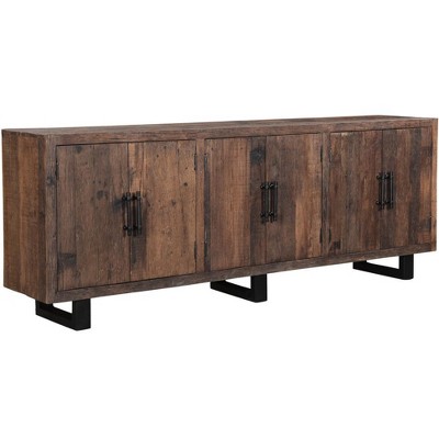 HomeRoots 100" Dark Brown Distressed Reclaimed Wood Sideboard with Six Doors