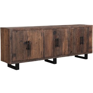 HomeRoots 100" Dark Brown Distressed Reclaimed Wood Sideboard with Six Doors - 1 of 4